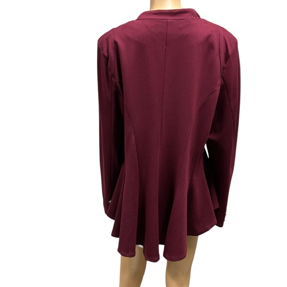 Hybrid and Co Burgundy Peplum Shoulder Pad 1 Button Stretch Blazer Plus Size 2X - Picture 4 of 10